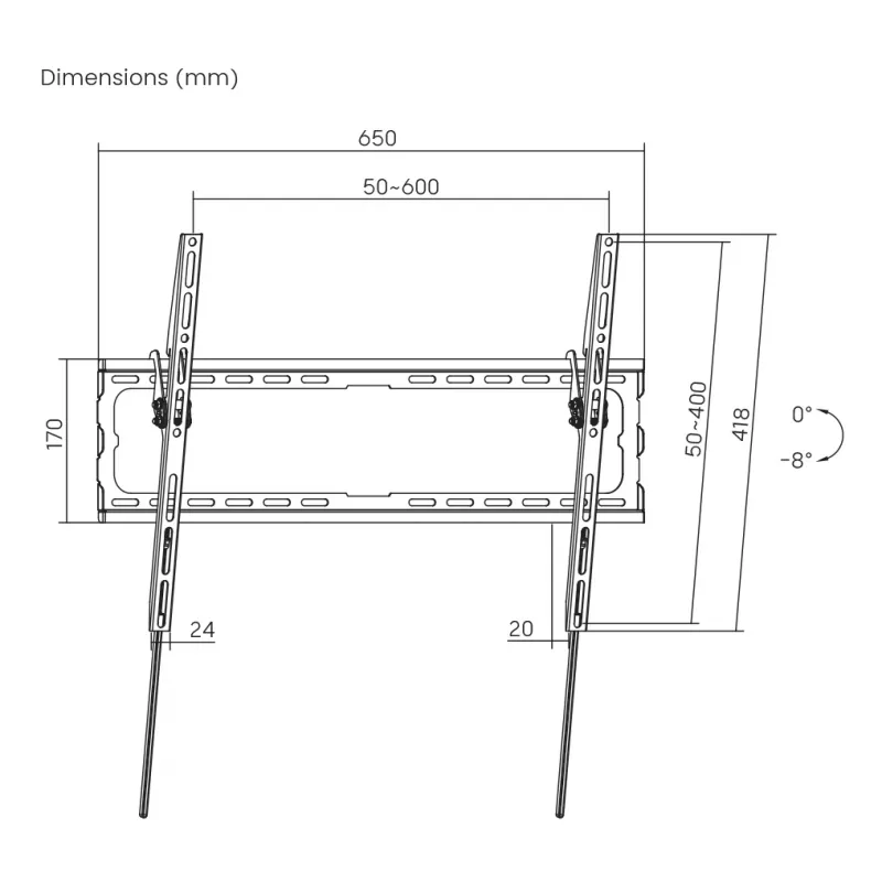 Suporte de parede para TV SBOX para ecrãs de 37–70 polegadas, inclinável, carga máx. 45 kg, modelo PLB-3446T-2