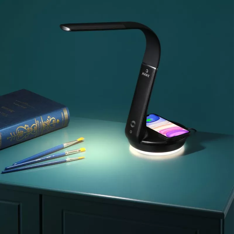 Candeeiro de mesa Hawk HW-LAMP02 preto — regulável, braço ajustável