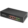 Switch Ethernet PoE QOLTEC 52296 — 4 portas RJ45 PoE, 1 uplink RJ45