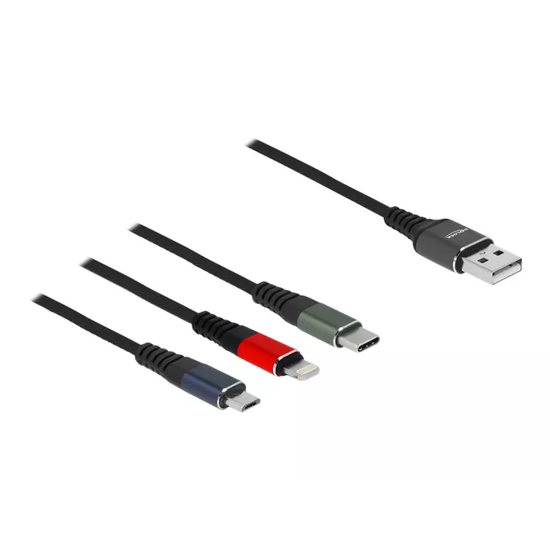 Delock - cabo Lightning, apenas para carregamento - USB macho para Micro-USB Type B, Lightning, USB-C macho - 1,0m - preto (87277)