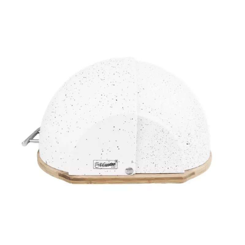 Caixa de pão Maestro MR-1678G oval, plástico e bambu, 350×200×250 mm, tampa branca deslizante