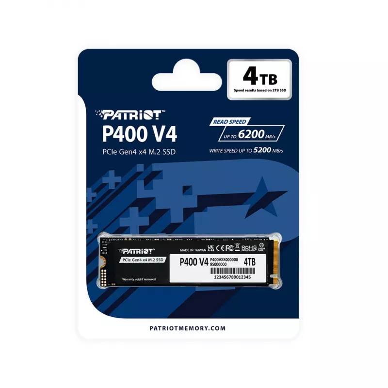 Unidade de estado sólido PATRIOT P400 V4 4 TB M.2 NVMe (4000 GB, M.2, preto)