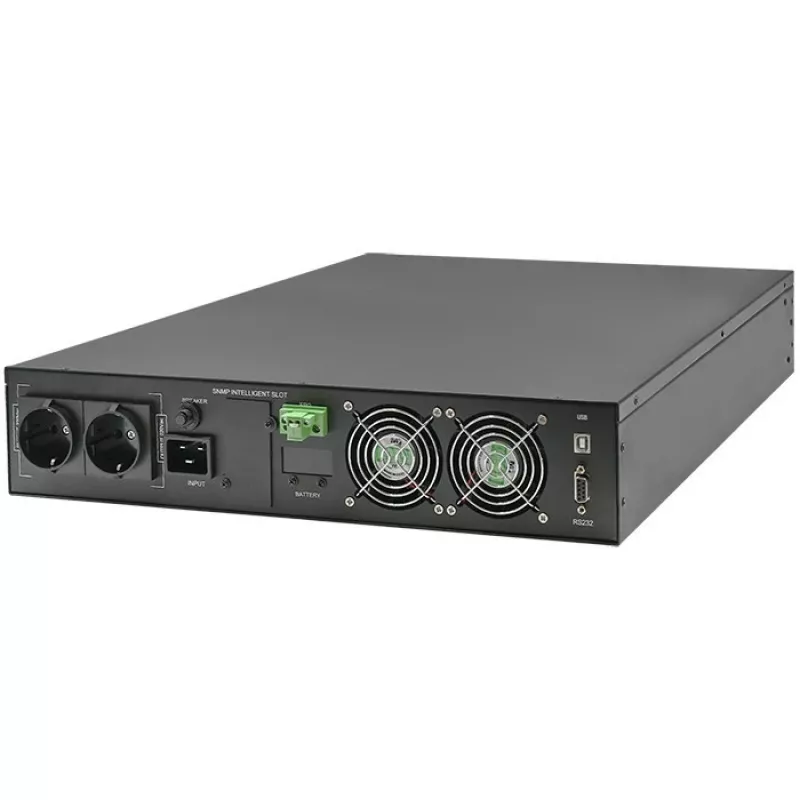 UPS Qoltec AWARYJNY DO RACK 3KVA 3000W fator de potência 1.0 LCD EPO USB on-LINE (3VA, 3000W, UPS online de dupla conversão), UPS