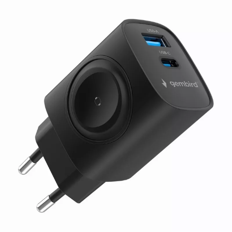 Carregador USB-A USB-C 20W PowerDelivery Quick Charge 3.0, preto