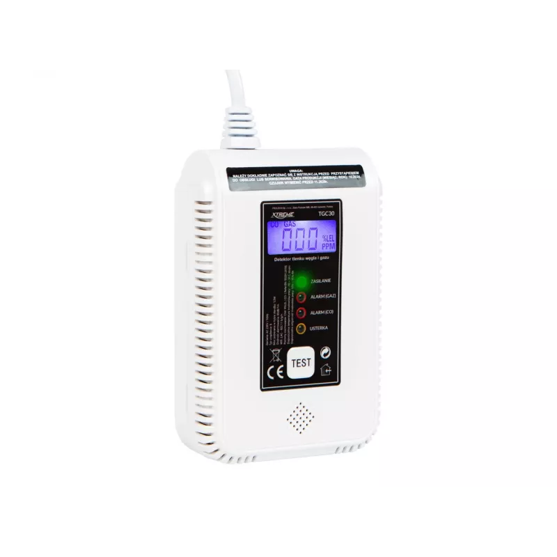 Detetor de monóxido de carbono e gás BLOW TGC30 WiFi Tuya — LCD, 85 dB, com fios, montagem à superfície, branco