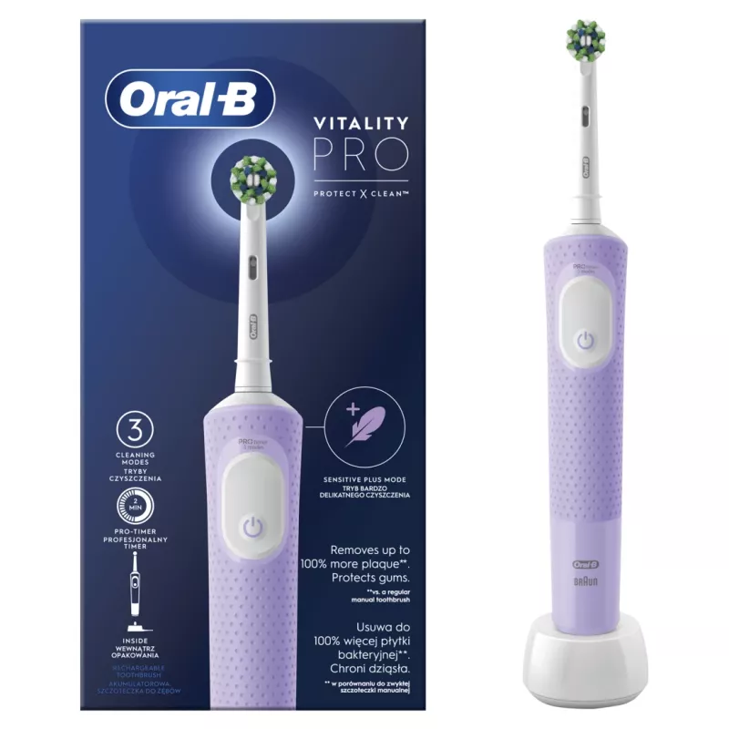 Oral-B | D103 Vitality Pro | Escova de dentes elétrica | Recarregável | Para adultos | ml | Número de cabeças de escova | Lilac Mist | Número de cabeças de escova incluídas 1 | Número de modos de escovagem