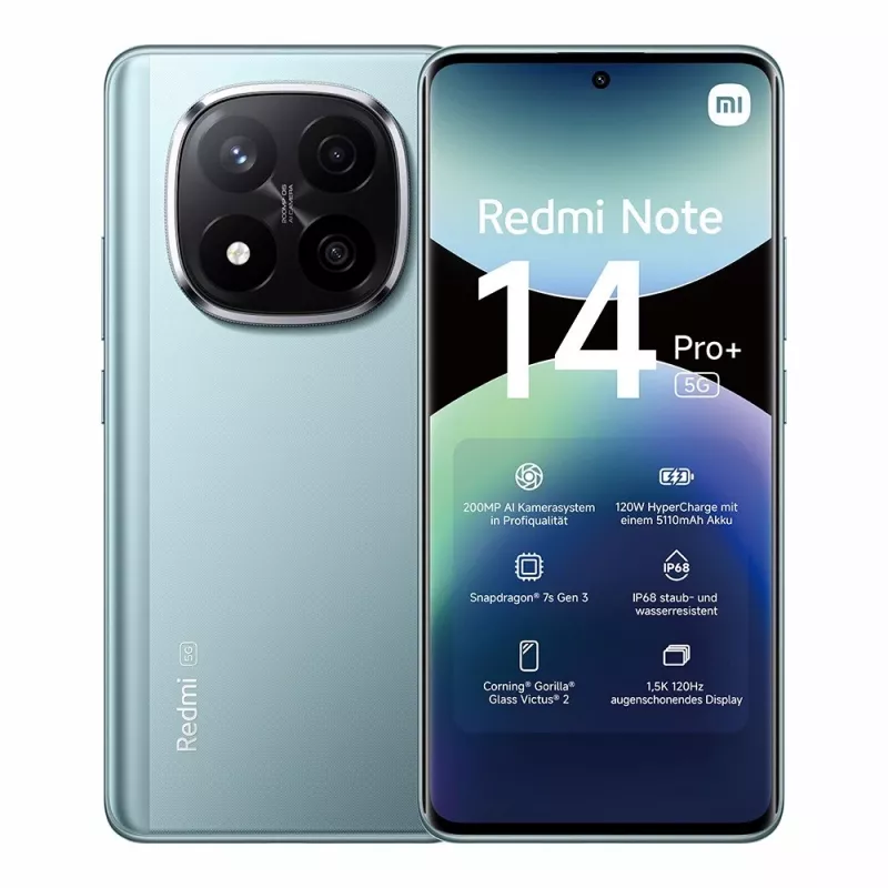 Smartphone Xiaomi Redmi Note 14 Pro+ 5G — 6,67 polegadas AMOLED, 8 GB RAM, 256 GB, 200 MP, IP68, 5110 mAh