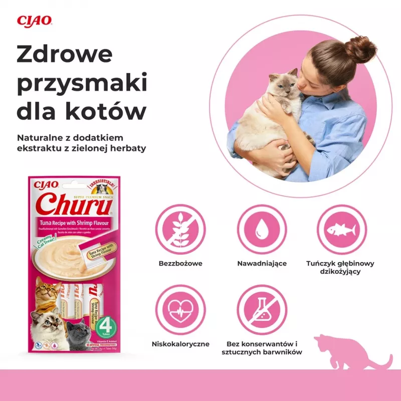 INABA Churu Atum com Sabor a Camarão - Petiscos para gatos - 4x14 g