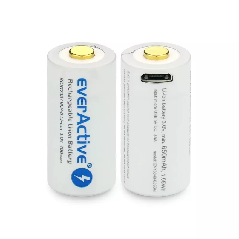 Bateria recarregável everActive EV16340 700mAh 3V com função de carregamento Micro-USB