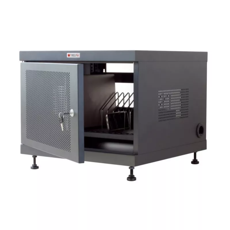 Prateleira de rack TECHLY 367652 organizador de cabos com fixação adesiva 3M, aço, 550×550×410 mm, preto