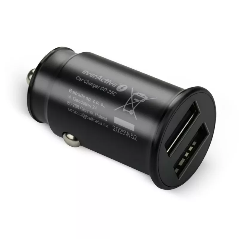 everActive CC-25C carregador de automóvel, 2x USB 12 W, com cabo USB-C