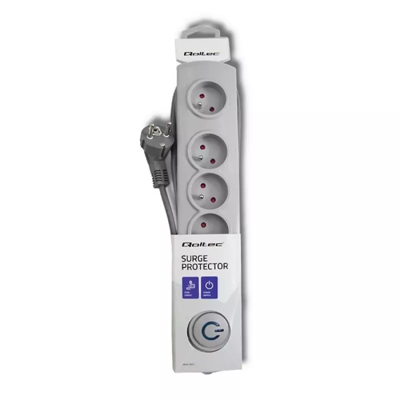 Proteção contra sobretensões Qoltec 50270 cinzento 5 tomadas AC 230V