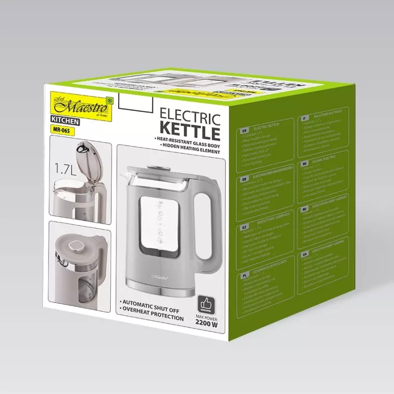 Chaleira elétrica Maestro MR-065-BEIGE 1,7 L, 2200 W, caixa em vidro, bege
