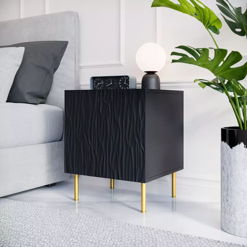 Conjunto de mesas de cabeceira 2 unid. cama meble JUNGLE — 53,5×40,5×44 cm, preto mate MDF/aglomerado, pernas douradas