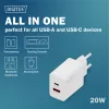 Carregador USB de parede DIGITUS 20W, 1x USB-C, 1x USB-A, entrada 100–240V, branco