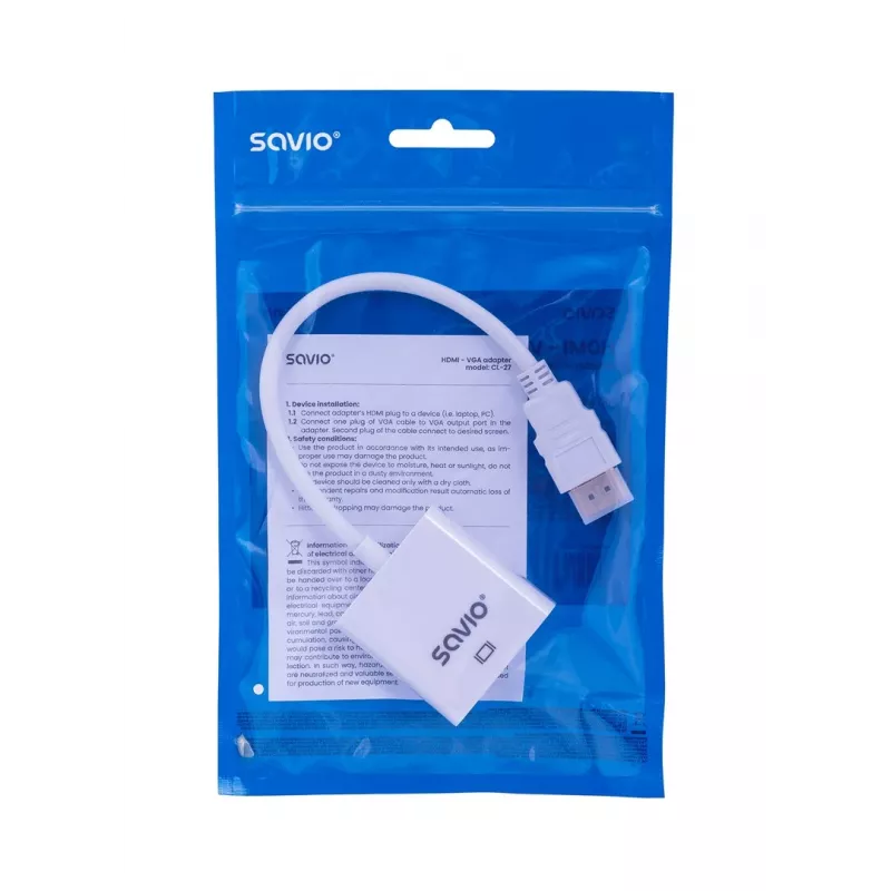 Adaptador de cabo de vídeo Savio CL-27B 0,1 m HDMI Type-A (standard) VGA (D-Sub) branco
