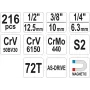 Conjunto de chaves de caixa YATO YT-38841 1/4 polegadas, 3/8 polegadas, 1/2 polegadas
