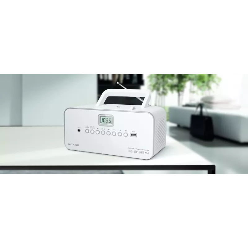 Sistema estéreo portátil Muse M-28RDW – leitor de CD/MP3, sintonizador FM/MW, 3W RMS, branco, 1,4 kg