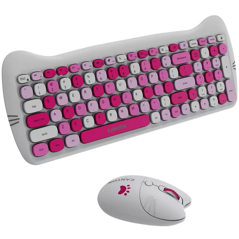 Conjunto de teclado e rato sem fios CANYON HSET-W6 Pink Kitty Edition