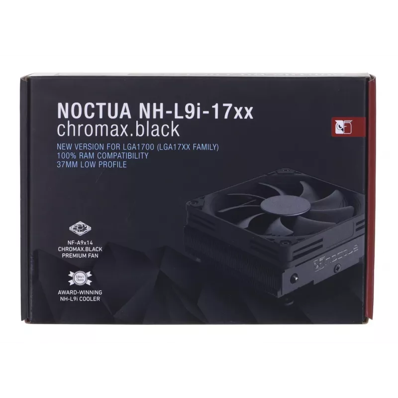Dissipador de CPU Noctua NH-L9I-17XX chromax.Preto — dissipador low-profile LGA1700, ventoinha de 92 mm, 37 mm de altura