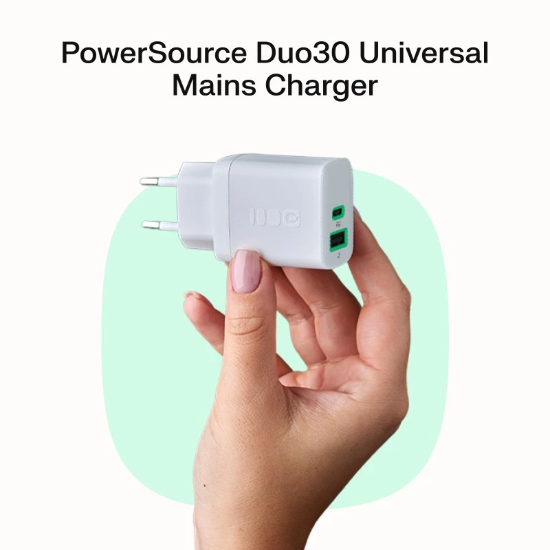 Fonte de alimentação Green Cell PowerSource Solo30 30W branca — carregador USB-C, 30 W de potência de saída