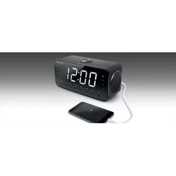 Rádio-despertador Muse M-192 CR — relógio digital, sintonizador FM, ecrã LED de 1,8 polegadas, madeira preta, AC 100–240V, backup AAA