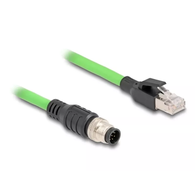 Cabo de rede DeLOCK M12 com codificação A de 8 pinos, ficha macho para ficha macho RJ45 PUR (TPU) 1 m