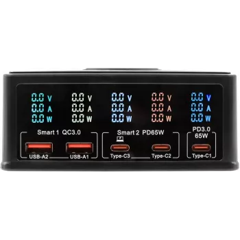 Carregador multiporta Exsys EX-1106 160W, preto, várias portas de saída USB