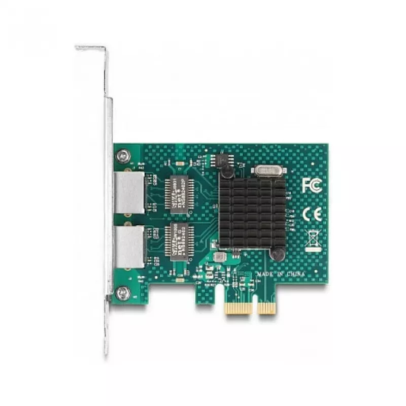 Placa DeLOCK PCI Express x1 para 2 x RJ45 Gigabit LAN BCM cinzento