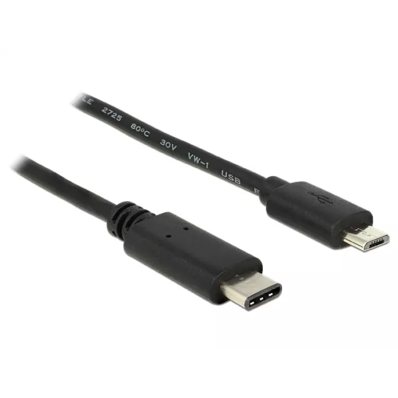 DeLOCK - cabo USB - Micro-USB Type-B de 5 pinos (macho) - USB Type-C de 24 pinos (macho) - 1,0 m (USB 3.1) - preto (83602)