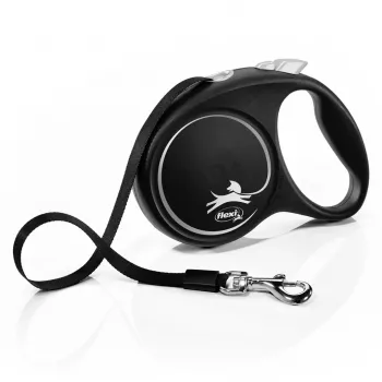 Flexi Black Design M, treia retrátil com fita, 5 m, para cães de porte médio (10–25 kg), carga máx. 20 kg