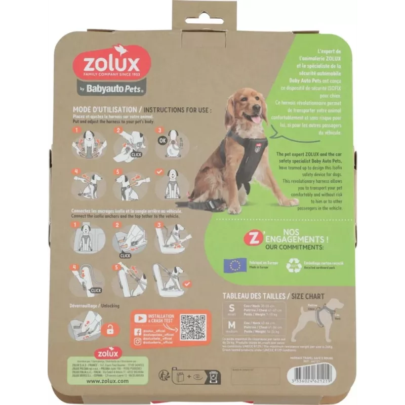 Arnês para cão ZOLUX TRAVEL SAFE S — tamanho S, preto