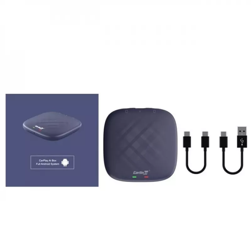 CARLINKIT Adaptador sem fios AI Box com Android 13 – 8 GB + 128 GB para autorrádios originais com CarPlay, azul