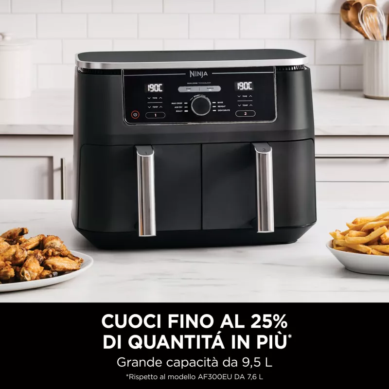Fritadeira de ar quente Ninja AF400EU dupla 9,5 L autónoma 2470 W fritadeira de ar quente preta