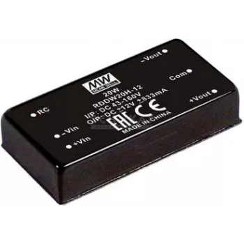 Fonte de alimentação MEAN WELL RDDW20G-12, 20 W, entrada 18–75 V, saída 12 V, RoHS