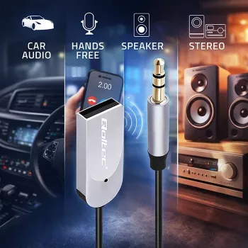 Adaptador recetor de áudio sem fios QOLTEC HiFi BT6.0 2xRC – recetor de áudio Bluetooth para altifalantes e autorrádio