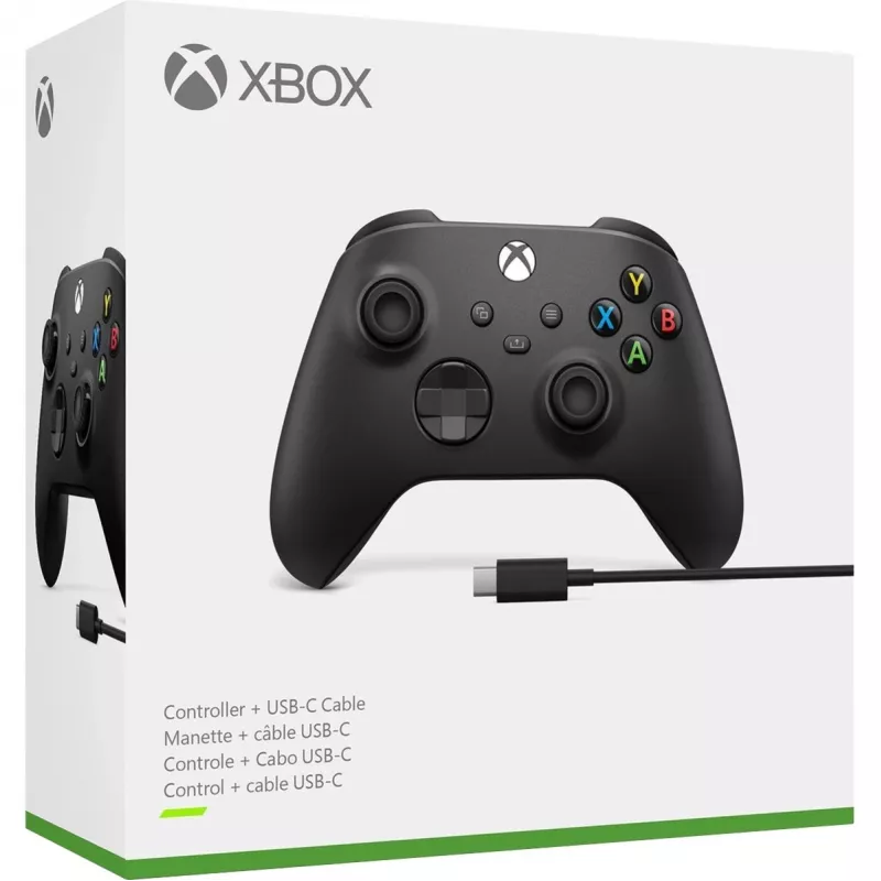 Comando sem fios Microsoft Xbox + cabo USB-C preto gamepad analógico / digital PC, Xbox One, Xbox One S, Xbox One X, Xbox Series S, Xbox Series X