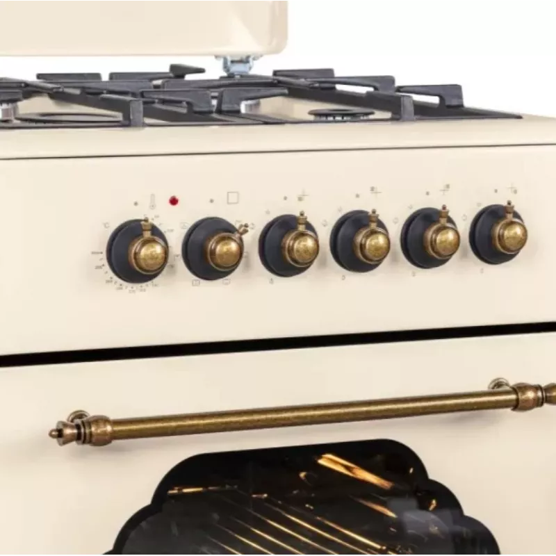Fogão a gás e elétrico MPM MPM-56-KRM-14, 56 cm, 4 queimadores a gás, forno elétrico, creme