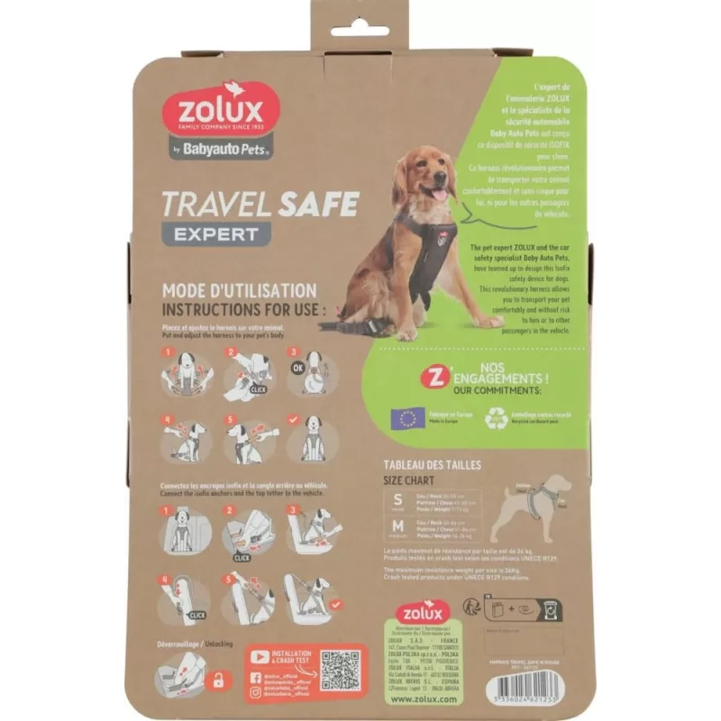 Arnês para cão ZOLUX TRAVEL SAFE M, tamanho M, vermelho