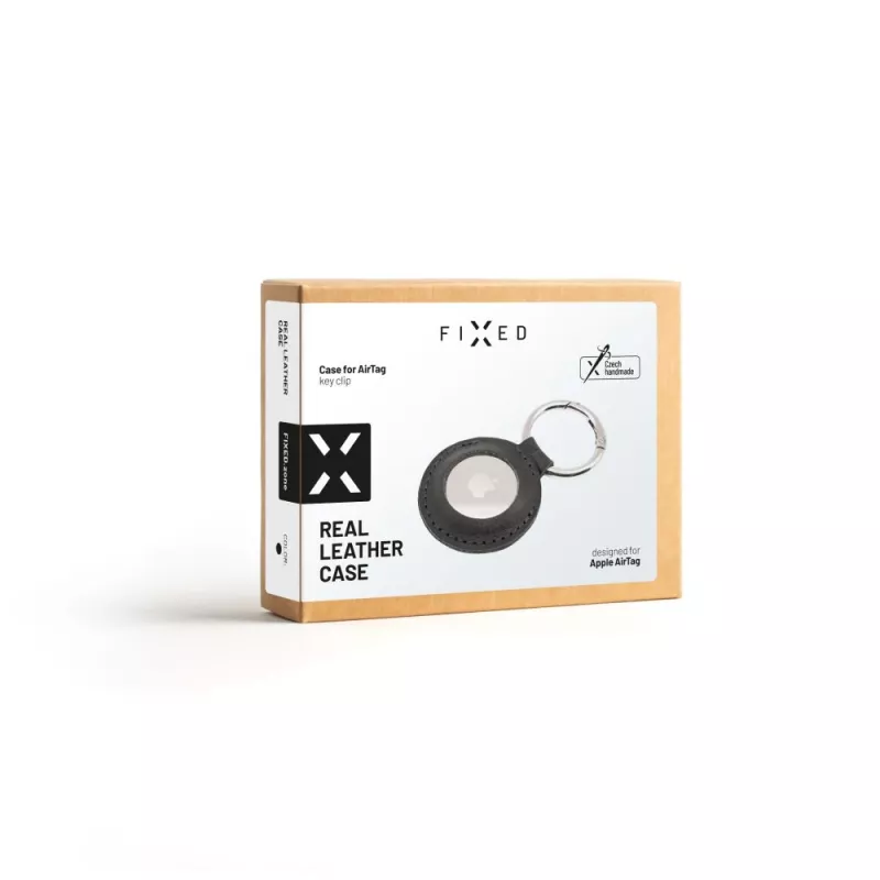 Capa protetora em pele para Apple AirTag FIXED FIXWAT-C2-BK pele de vaca genuína preta bolsa compacta