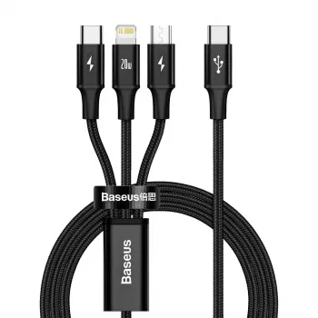 Baseus Rapid Cabo USB 3-em-1 1,5 m USB A USB C/Micro USB A/Lightning Preto