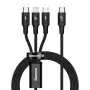 Baseus Rapid Cabo USB 3-em-1 1,5 m USB A USB C/Micro USB A/Lightning Preto