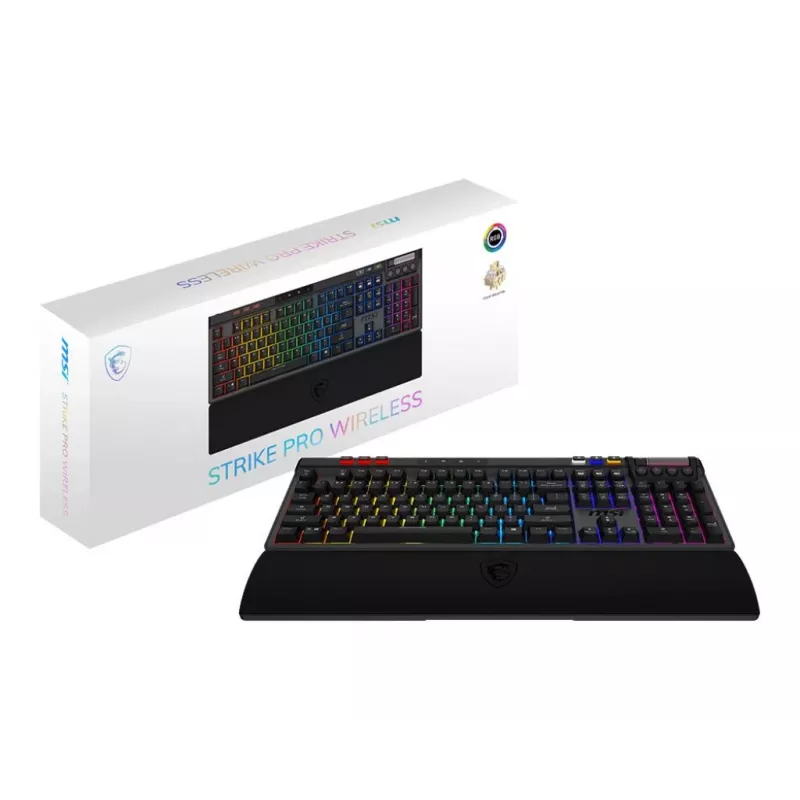 Teclado gaming mecânico MSI Strike Pro W Silent layout US iluminação RGB, com fios, interruptores táteis Silent