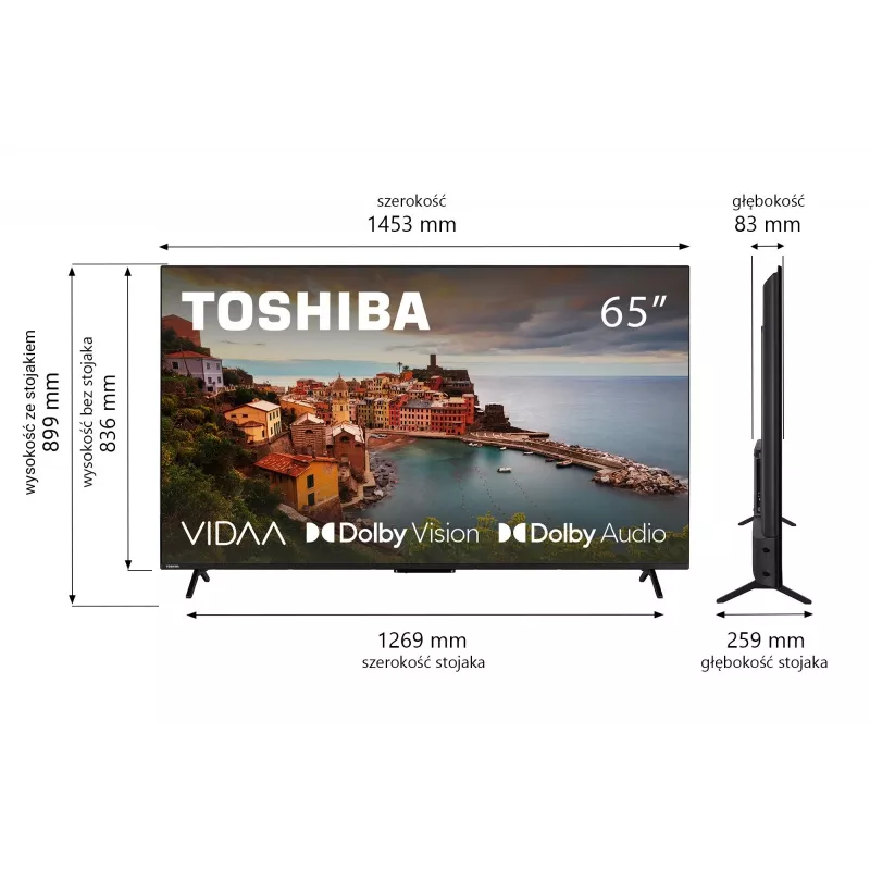 TV Toshiba 65UV2463DG 65 polegadas (165,1 cm) 4K Ultra HD DLED Smart-TV, 3840×2160, VIDAA, Wi‑Fi, 300 cd/m², preto