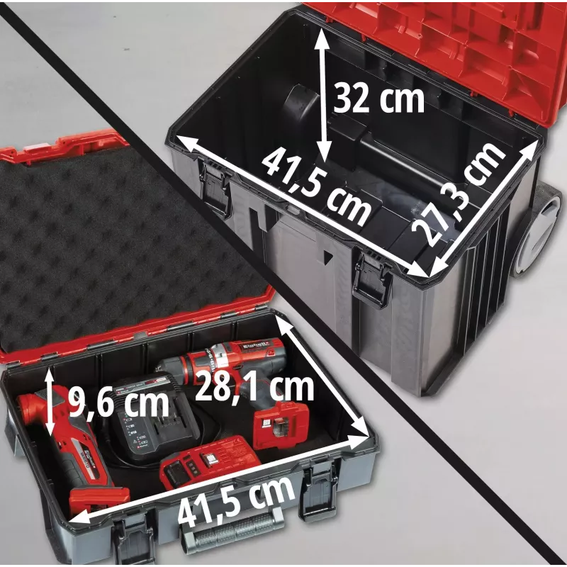 Mala de ferramentas Einhell E-Case Tower preta vermelha polipropileno resistente ao calor resistente a salpicos