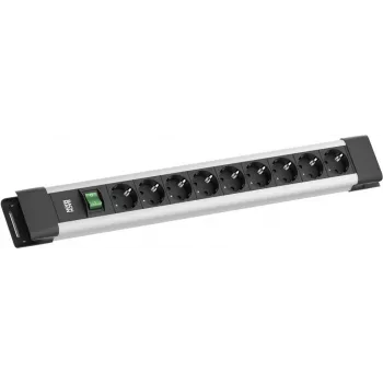 Régua de tomadas Bachmann CONNECTUS com 9× tomadas CEE7/3, 1× interruptor, cabo de 2,0 m, ficha CEE7/7, cinzento