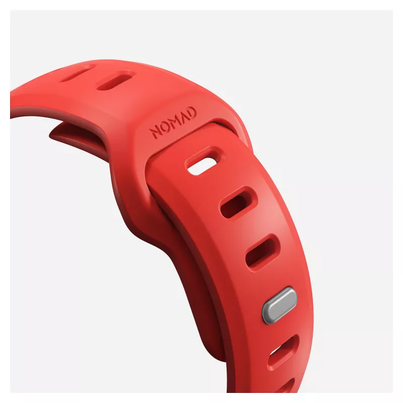 Pulseira Nomad Tempo — borracha vermelha, 18 mm de largura, compatível com pulsos de 135–175 mm