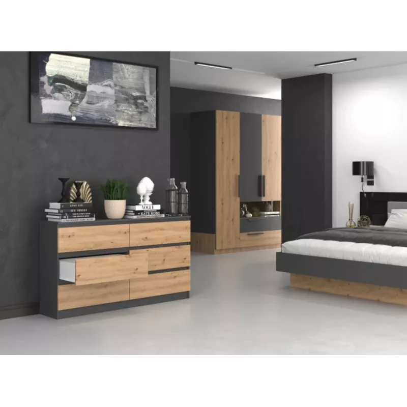 Cómoda Top e Shop M6 140 ANT/ART, 6 gavetas, antracite carvalho, 1380×750×400 mm