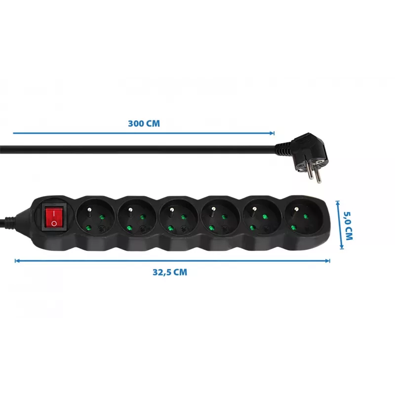Extensão de energia Esperanza ELK218K 3 m 6 tomada(s) AC interior preto