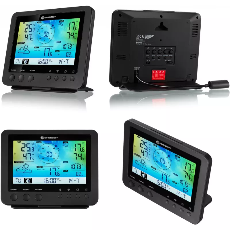 Bresser 7002580 Weather Center 5-in-1 estação meteorológica digital Wi-Fi com sensor profissional, ecrã de 5,7″, alimentação elétrica, preta